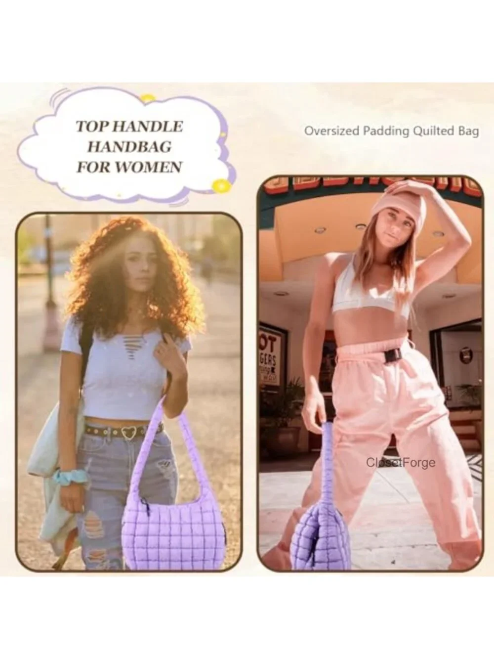 Quilted Puffer Tote Bag with Zipper, Nylon Hobo Crossbody Shoulder Bag Travel